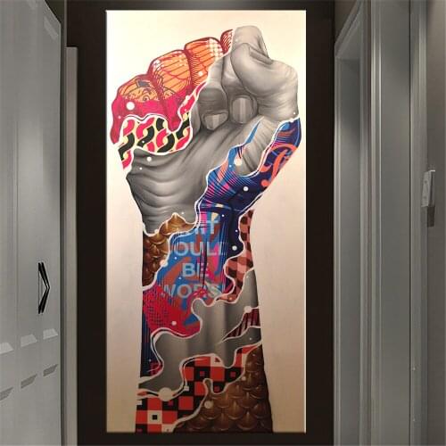 Nordic Minimalist Graffiti Holding Hands Canvas Wall Art Painting Large Living Room Modern Art Graffiti Victory Bedroom Decor