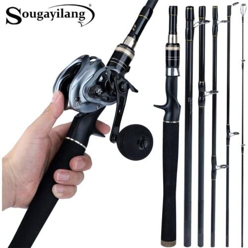 Sougayilang Carbon Fiber Fishing Pole Light and Portable Travel Casting Rod with 9+1BB 8.0 : 1 High-speed Fishing Rod Sea/River