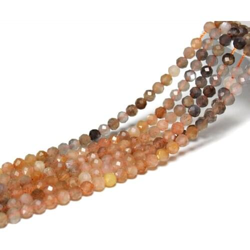 Top AAAA Faceted 3MM Gradient Color Sun Stone 100% Natural Round Gem Stone Beads For Jewelry Making DIY Bracelet Necklace