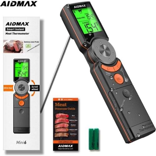 AidMax Mini6 Waterproof Digital Kitchen Food Thermometers With Foldable Stainless Steel Probe
