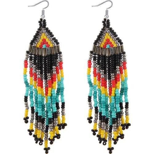 High Quanlity Bohemian Earrings Beads Long Earrings Ethnic Style Drop Earings Fashion Jewelry Bijoux Femme Statement Earrings