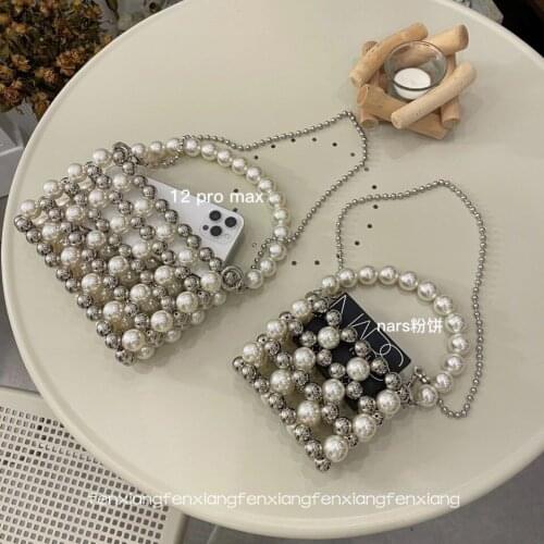Women Evening Bags Pearl Silver Shoulder Pearl Clutch Bag Bolso Mujer