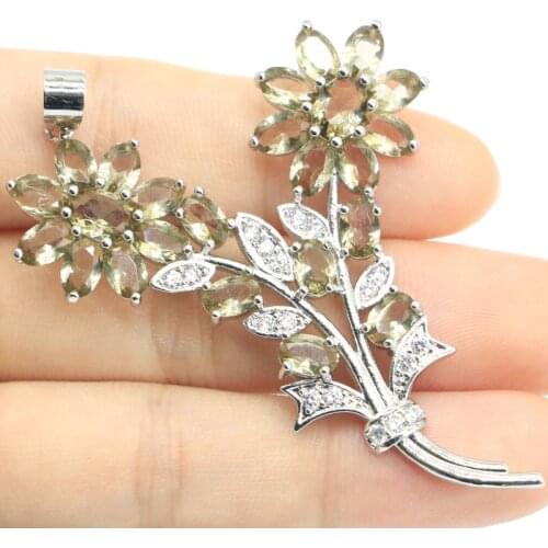 26x18mm Delicate Heart Shape Created Green Peridot Pink Tourmaline CZ For Women Eye Catching Silver Pendant