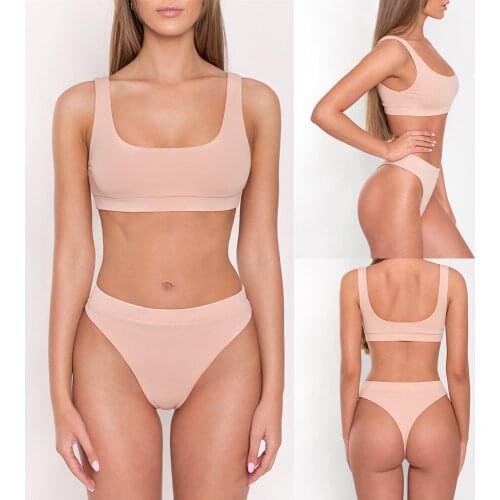 2020 new sexy bikini European and American swimsuit ladies split solid color high waist slim soft pack swimsuit