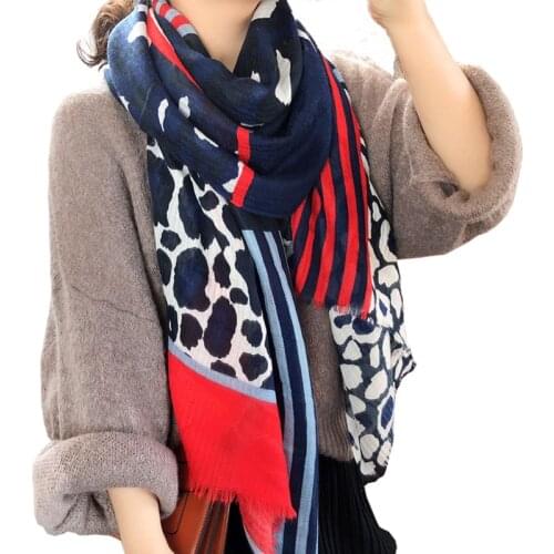 Women Winter Scarf Ladies Autumn Winter Spain Style Blue Red Leopard Pattern Patchwork Scarf Echarpe Femme Hiverbufanda Mujer
