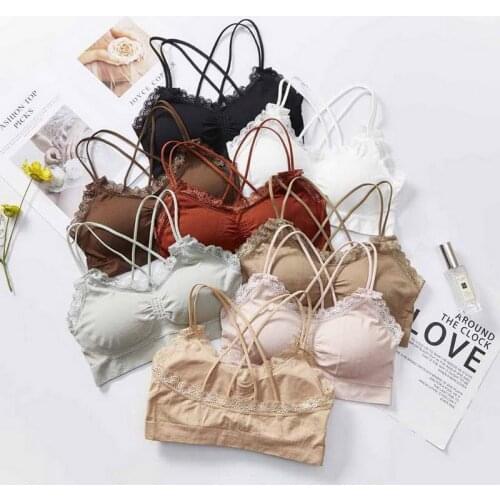 Women Lingerie Sexy Lace Bra Cross Back Wireless Ladies Underwear Home Wear Comfortable Leisure Girl Bra Padded Soft Crop Tops