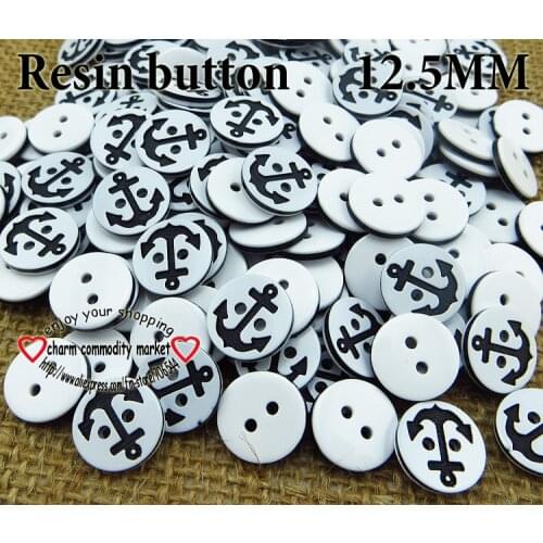 100PCS 12.5MM black Anchor button pattern Dyed RESIN buttons coat boots sewing clothes accessories R-058
