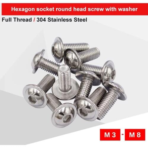 2-25 PCS Hexagon Socket Half Round Head Screw With Pad M3 M4 M5 M6 M8 304 Stainless Steel Full Thread Match With Allen Wrench