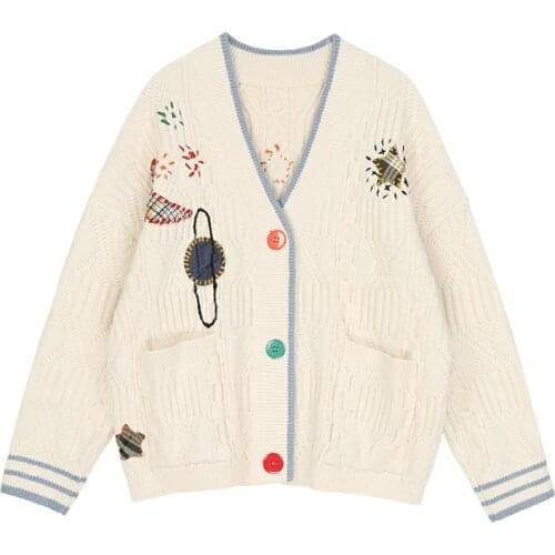 2021 Fashion Casual Coat Knitted Cardigan Sweater Vintage Long Sleeve Female Outerwear Chic Tops Autumn Winter Clothes Women