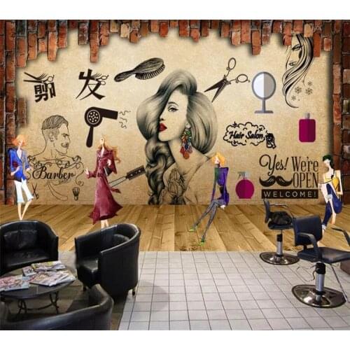 Beibehang Custom wallpaper 3d mural salon beauty salon background wall barber shop nostalgic retro makeup wall papers home decor