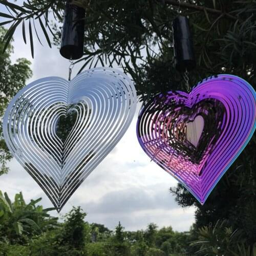 Stainless Steel 3D Flowing Geometric Art Beating Heart Round Water Drop Wind Spinner Chime Stereo Rotating Metal Hanging Outdoor