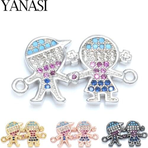 4 Colors Colorful CZ Rhinestone Boy and Girl Connectors Charms For Making Jewelry Findings Component ACCESSORIES FOR JEWELRY