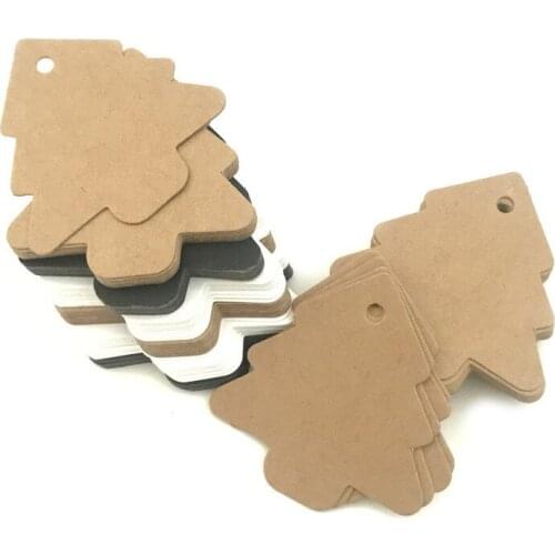 50pcs/Set Card Label Kraft Christmas Tree Shape Hang Tag Christmas Party Deco Paper Cards Gift Tag Craft Paper 5.5 * 5.3cm