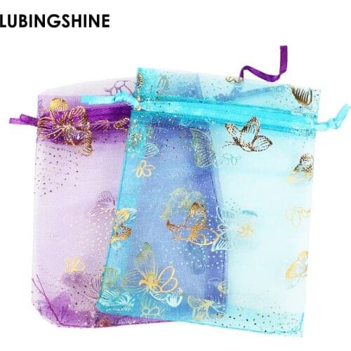 50pcs/lot Wholesale 9*12cm Christmas Wedding Voile Gift Bag Butterfly Organza Bag Jewelry Packing Drawstring Pouch Decoration