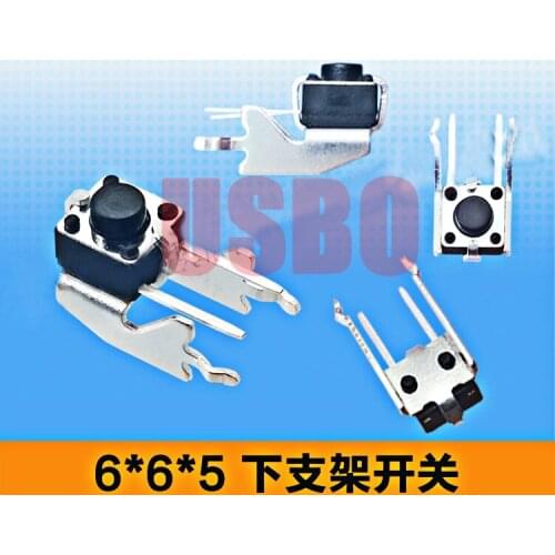 6*6*5mm Durable Touch Tact Switch With Bracke Horizontal Type With Support Copper Button 2Pins Black In Stock