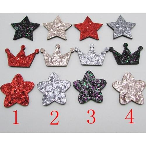 60pcs/lot Glitter Star Crown Patches Appliques for garment Girl Hair Jewelry DIY accessories
