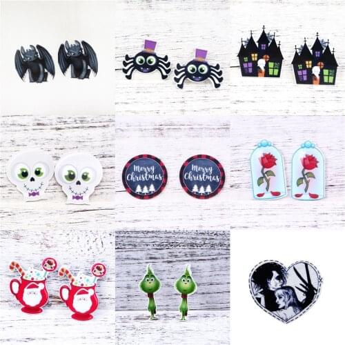 Cartoon Character Halloween Skull Glitter Acrylic Flatback Planar Resin DIY Handmade Material Fow Bow Decoration,5Yc19471
