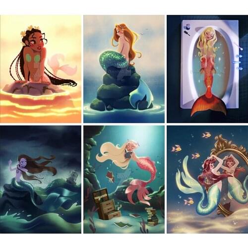 Diamond Painting Princess Cartoon Full Square Round Mermaid 5D DIY Fantasy Gift Embroidery Cross Stitch Mosaic Kit Home Decor