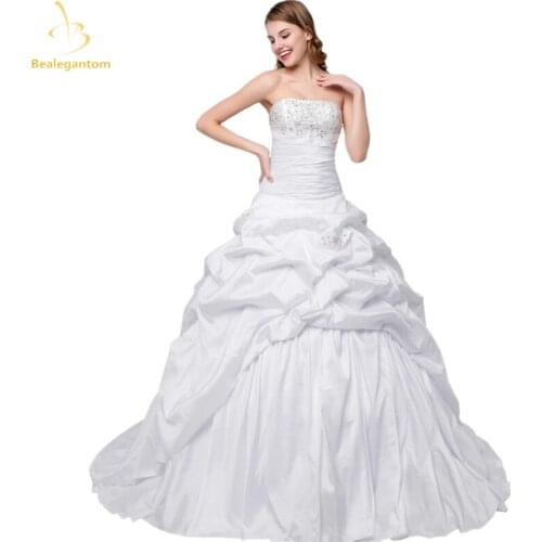 Bealegantom New Sexy Ball Gown Wedding Dresses 2021 Beaded Taffeta Appliques Bridal Gowns In Stock Stock Size 2-16 QA1005