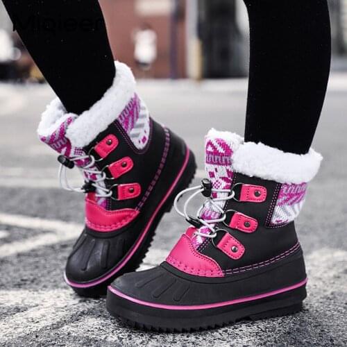 Children Snow Boots Girls Winter Warm Cotton Boy Children Shoes Rubber Sole Anti Skid Waterproof Sandproof Platform Sports Botte