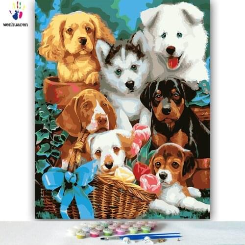 DIY colorings pictures by numbers with colors The dog family picture drawing painting by numbers framed Home
