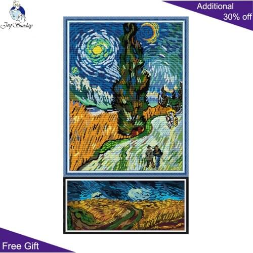 Joy Sunday Van Gogh Wheat Field With Crows Flying Road With Cypress FA108 FA109 Home Decor Landscape Cross Stitch kits