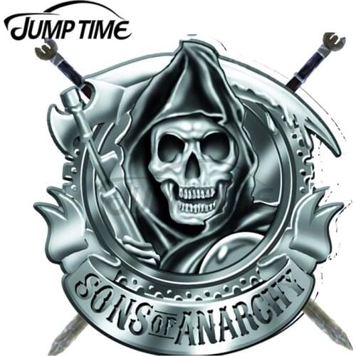 JumpTime 13 x 11.5 cm Skull Gun Personality Stickers Vinyl Car Sticker Car Accessories Refrigerator Decals Waterproof Decoration