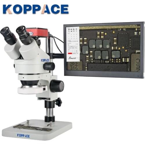 KOPPACE 3.5X-180X HD 2MP Trinocular Stereo Measuring Microscope Including 13.3-inch HD Monitor Can Take Pictures And Videos