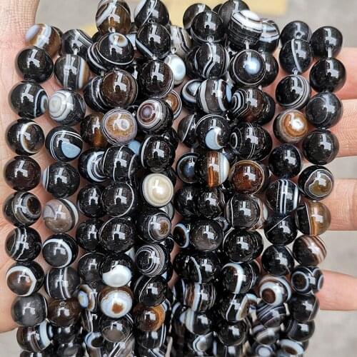 OMH JD11 10 12 14mm Natural Jewelry DIY Making Bracelet Necklace Black Sky Eye Agate Round Beads Natural Jade Loose Spacer Beads