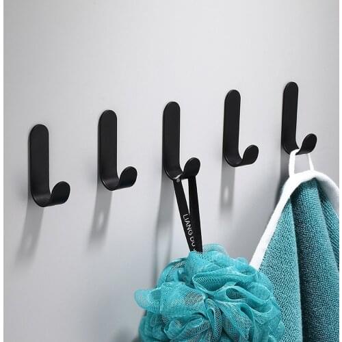 Black Hole-Free Clothes Hook Aluminum Material Kitchen Clothe Hooks Wall Hanging Bathroom Clotheshanger Hat-and-Coat Single Hook