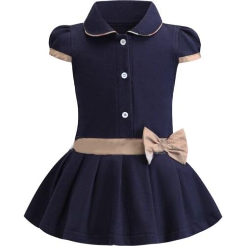 Children Short Sleeve Girls Dress Summer Turn-Down Collar Kids Clothes Fashion Stripe Toddler Baby Girls Dresses Clothing Summer