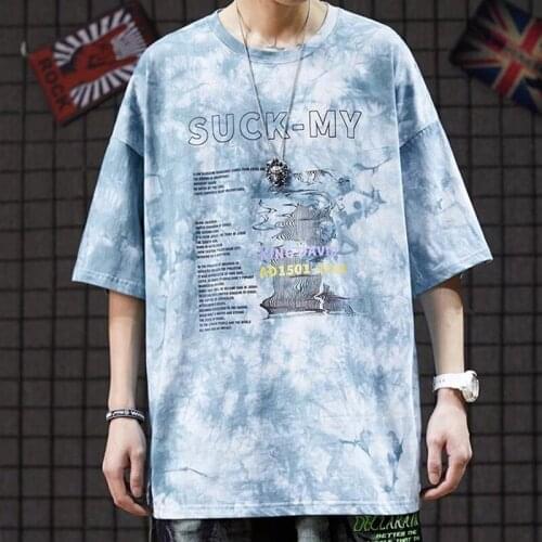 Summer Korean Tie-dye Letter Printing Five-point Sleeve Top Ins Loose Oversized T-shirts Harajuku Leisure Genshin Impact Haikyuu