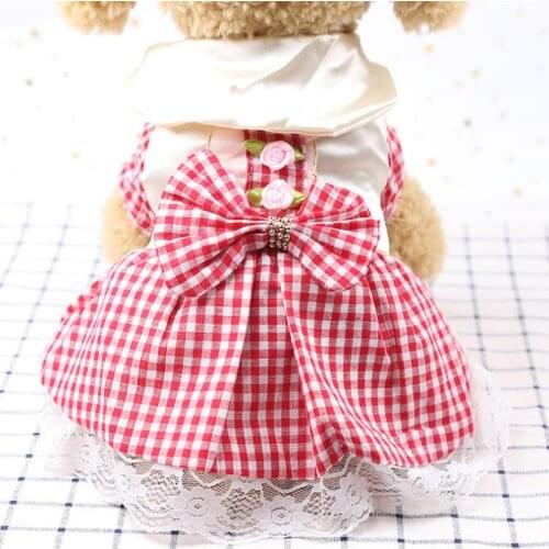 Summer Pet Dog Clothes Dog Cat Dress Retro plaid Dress Sweet Pet Clothes for Small Dogs Cat