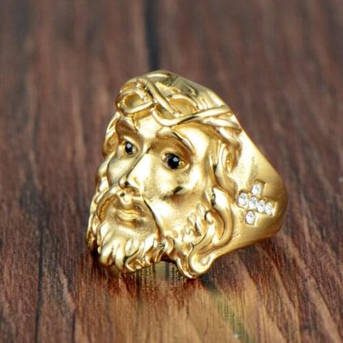 Fashion Personality Jesus Cross Gold Ring Motorcycle Party Punk Cool Jesus Ring Hip Hop Statement Jewelry Gifts