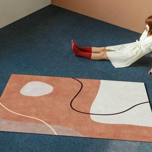 Fashion Simple Nordic Morandi Geometric Color Block Orange Living Room Bedroom Bedside Carpet Floor Mat Customization