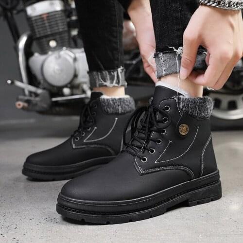 Ankle Boots Men Snow Boots Winter Warm Lace-up Men Shoes 2020 New Fashion Flock Plush Winter Boots Men Shoe Platform Shoes