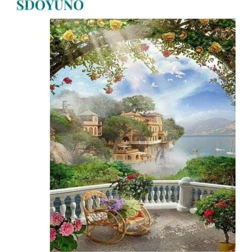 SDOYUNO Oil Paint By Numbers Kits Scenery Painting By Numbers On Canvas Frameless 60x75cm Landscape Hand Painting DIY Home Decor