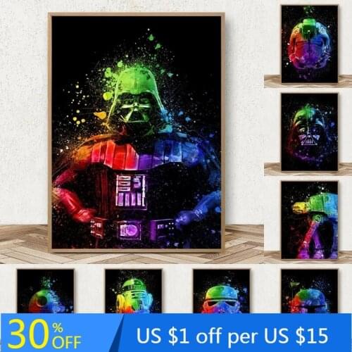 Classic movie Star Wars watercolor painting canvas poster Cuadros Wall Street art creative graffiti kids bedroom home decor