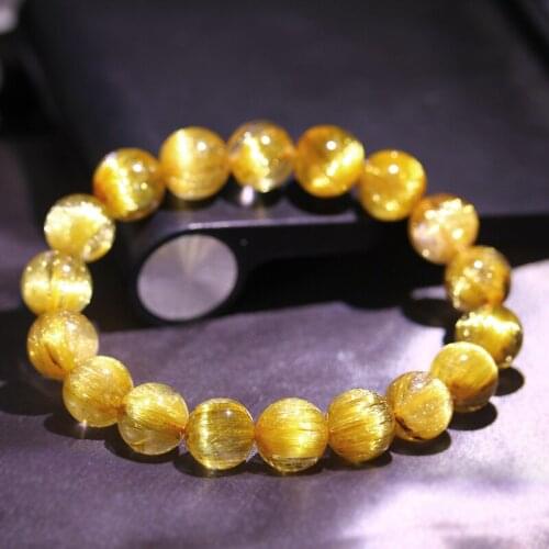 Natural Rutilated Quartz Beaded Bracelet High Quality Unisex Jewelry