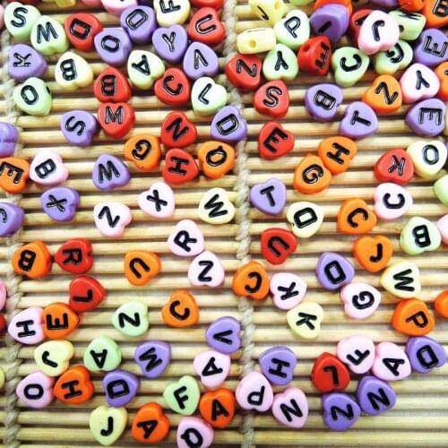 Solid Colors Wholesale 100 Alphabet Acrylic Letter Beads Heart Shape Loose Bead For Loom Band Bracelet 4x8 mm ZM-40