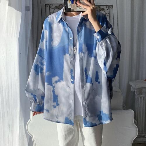 Autumn Tie-dye Shirt Mens Fashion Retro Casual Shirt Men Streetwear Wild Loose Korean Long-sleeved Shirt Mens Dress Shirt M-2XL