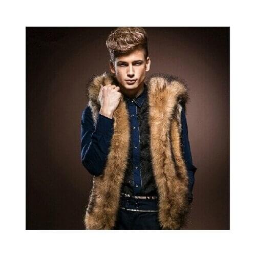 Faux Fur Rabbit Coats Hooded Single Breasted Slim Vintage Men Autumn Winter Tees