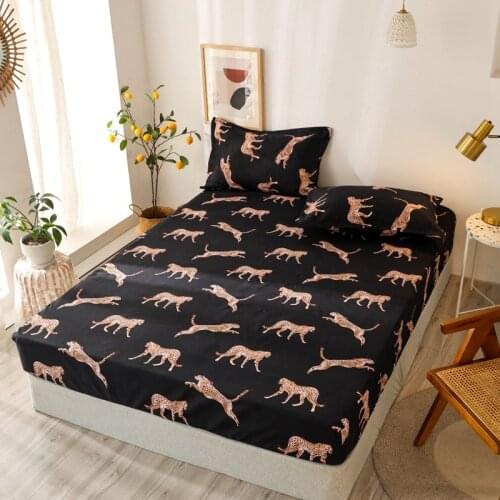 Beautiful leopards fitted sheet pillow case set bedding protector dust proof functional bed linen 25cm deep