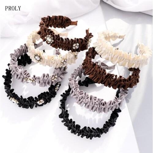 PROLY New Fashion Women Headband New Spring Hairband Pleated Rhinestone Headwear Girls Hair Accessories Wholesale