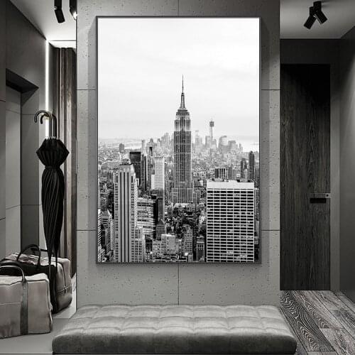 Black and White Realistic Painting New York Empire State Building Poster and Canvas Painting Home Decoration Painting(No Frame)