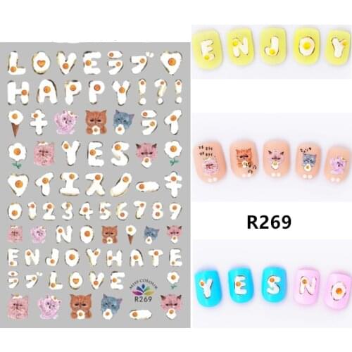 Self-adhesive 3D Stickers for Nails Cute Cat Letter Love Nail Art Decorations Small Size Fashion Stickers Women Girl Nail Foils