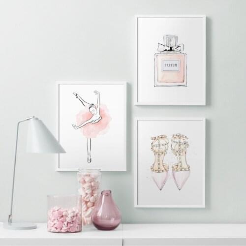 Nordic Dancing Girl Perfume High Heels Wall Art Paper or Canvas Painting Landscape Wall Pictures For Living Room Decor