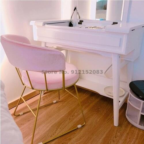 Nordic wrought iron makeup chair bedroom backrest dressing table stool home desk chair net red ins chair nail chair