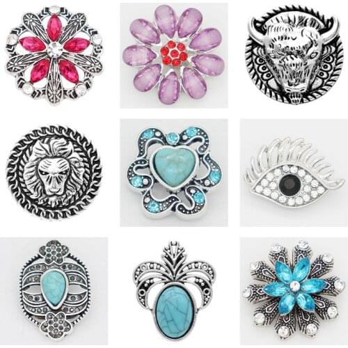 Rhinestone Flower 20mm Metal snap button jewelry DIY bracelet KD1038