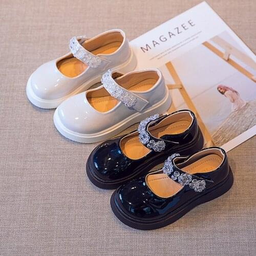 Little Girls Spring Autumn Patent Leather Flats Shoes Toddler Girls Women Bling Rhinestone Slip-on School Party Dress Shoes BN4G